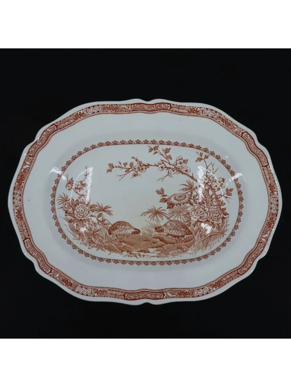Vintage Furnivals Quail 684771 England Brown Platter 13.5in Floral Serving Plate